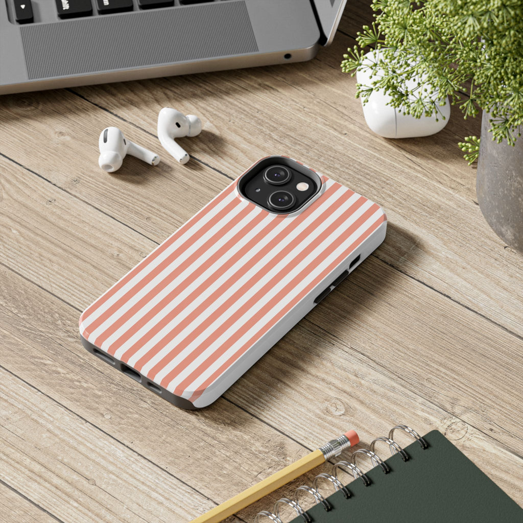 Coral Reef Striped Tough Phone Case | Coral & White Coastal iPhone Case