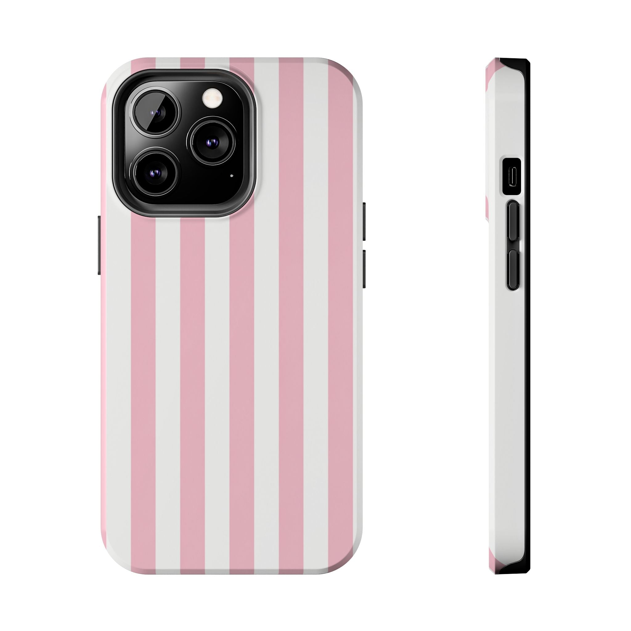 Pink Blush Striped Tough Phone Case | Soft Pink & White Preppy iPhone Case